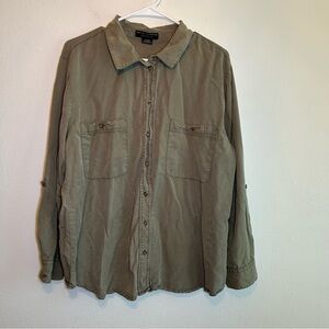 Social Standard by Sanctuary Tencel Gorpcore Military Grunge Button Shirt Sz XXL